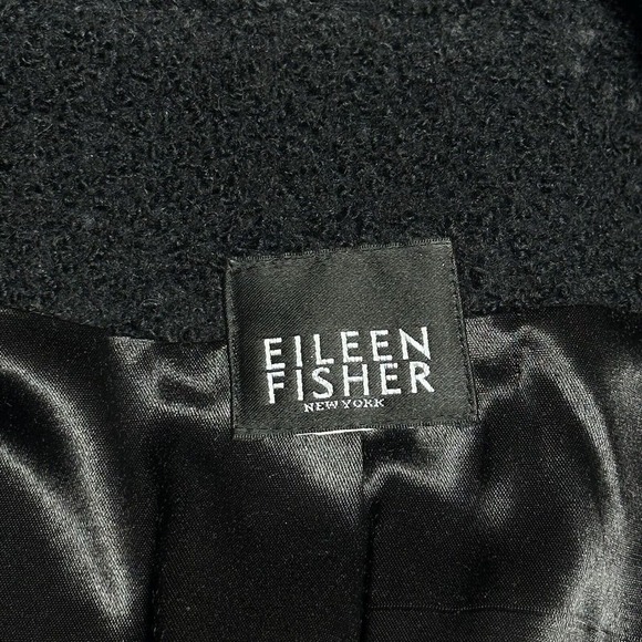 Eileen Fisher Pea Coat‎ Womens M/L Black Double Breasted Wool Boucle Textured - Picture 4 of 10